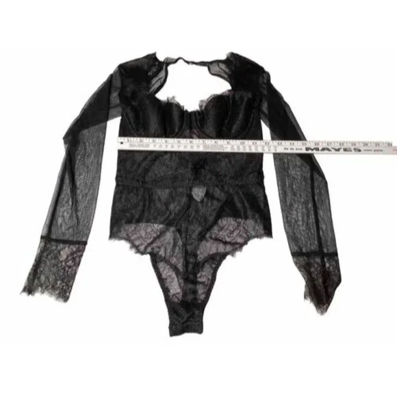 Victoria Secret Black Lingerie One Piece Long Sleeve Body Suit Lace 34b / 170 - Picture 5 of 9